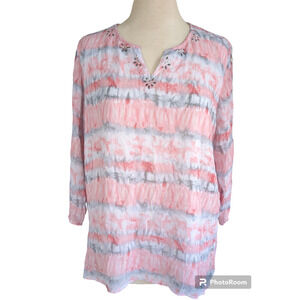 Size 14 Alfred Dunner pink silver embellished tye dye women's top blouse #5